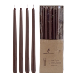 Mega Candles -12 pcs 12" Unscented Taper Candle in Brown Box - Brown