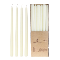 Mega Candles - 12 pcs 12" Unscented Taper Candle in Brown Box - Ivory