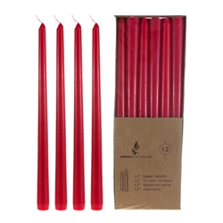 Mega Candles - 12 pcs 12" Unscented Taper Candle in Brown Box - Red