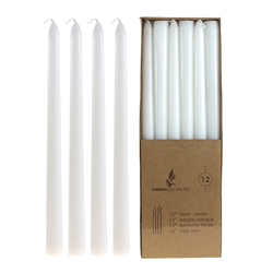 Mega Candles - 12 pcs 12" Unscented Taper Candle in Brown Box -White