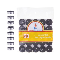 Mega Candles - 50 pcs Unscented Tea Light Candle in Bag - Black