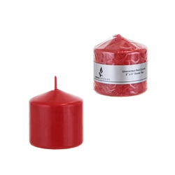 Mega Candles - 3" x 3" Unscented Domed Top Press Pillar Candle in Shrink Wrap - Red