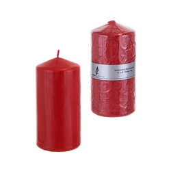 Mega Candles - 3" x 6" Unscented Domed Top Press Pillar Candle in Shrink Wrap - Red