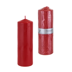 Mega Candles - 3" x 9" Unscented Domed Top Press Pillar Candle in Shrink Wrap - Red