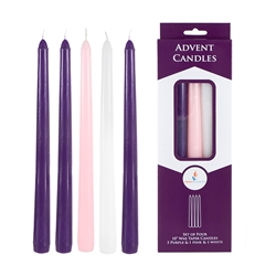 Mega Candles - 5 pcs 10" Unscented Advent Taper Candle - Asst