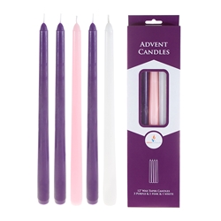 Mega Candles - 5 pcs 12" Unscented Advent Taper Candle - Asst