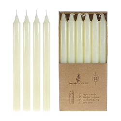 Mega Candles - 12 pcs 10" Unscented Straight Taper Candle in Brown Box - Ivory