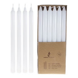 Mega Candles - 12 pcs 12" Unscented Straight Taper Candle in Brown Box - White