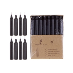 Mega Candles - 48 pcs 4" Unscented Straight Taper Candle in Brown Box - Black