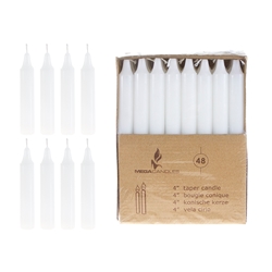 Mega Candles - 48 pcs 4" Unscented Straight Taper Candle in Brown Box - White