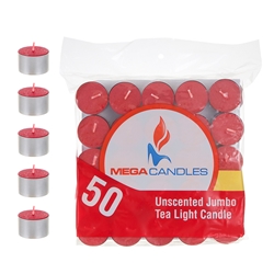 Mega Candles - 50 pcs Unscented Jumbo Tea Light Candle in Bag - Red