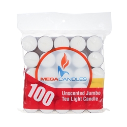 Mega Candles - 50 pcs Unscented Jumbo Tea Light Candle in Bag - White