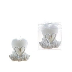 Mega Favors - Pair of Swans with Heart Candle in Gift Box - White
