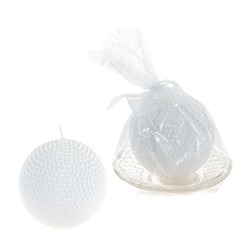 Mega Favors - Pearl Round Candle on Glass Plate in Gift Box - White