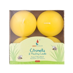 Mega Candles - 4 pcs 3" Citronella Floating Disc Candle in Designer Box - Yellow