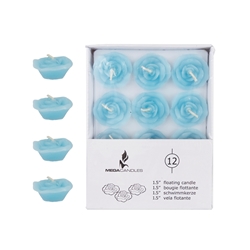 Mega Candles - 12 pcs 1.5" Unscented Floating Flower Candle in White Box - Light Blue