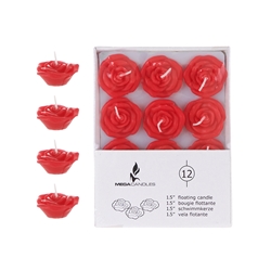 Mega Candles - 12 pcs 1.5" Unscented Floating Flower Candle in White Box - Red