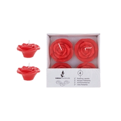 Mega Candles- 4 pcs 2" Unscented Floating Flower Candle in White Box - Red