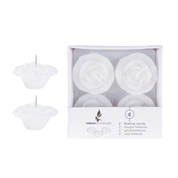Mega Candles - 4 pcs 2" Unscented Floating Flower Candle in White Box - White