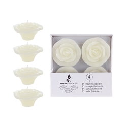 Mega Candles - 4 pcs 3" Unscented Floating Flower Candle in White Box - Ivory