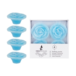 Mega Candles - 4 pcs 3" Unscented Floating Flower Candle in White Box - Light Blue