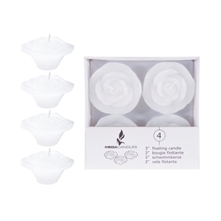 Mega Candles - 4 pcs 3" Unscented Floating Flower Candle in White Box - White