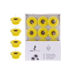 Mega Candles - 12 pcs 1.5" Unscented Floating Sun Flower Candle in White Box - Yellow
