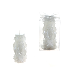 Mega Candles - Wedding Couple on Carved Pillar Candle in Clear Box - White