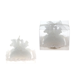 Mega Candles - Pair of Doves Sitting on Wedding Pillow Candle in Clear Box - White