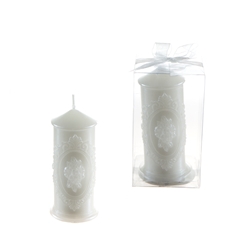 Mega Candles - Wedding Frame with Rose Round Pillar Candle in Clear Box - White