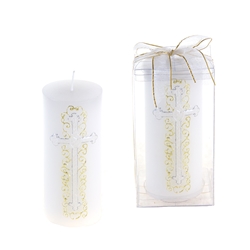 Mega Candles-Religious Cross Pillar Candle in Gift Box - Gold