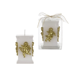 Mega Candles - Sculpted Angel Square Pillar Candle in Clear Box - Gold