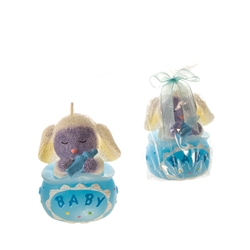 Mega Candles - Baby Lamb Climbing Out Holding Bottle Candle - Blue