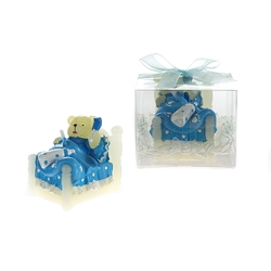 Mega Candles - Teddy Bear in Bed Candle in Clear Box - Blue