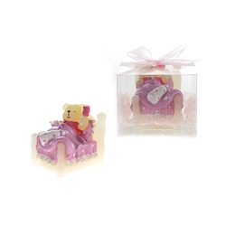Mega Candles - Teddy Bear in Bed Candle in Clear Box - Pink