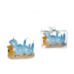 Mega Candles - Baby Phrase in Beach Theme with Teddy Bear Candle in Clear Box - Blue