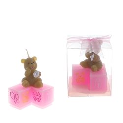 Mega Favors - Teddy Bear with Pacifier on Blocks Candle in Clear Box - Pink
