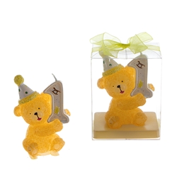 Mega Candles - 1st Year Teddy Bear Birthday Candle in Clear Box - Yellow