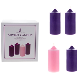 Mega Candles - 4 pcs 3" x 6" Unscented Advent Dome Top Pillar Candle - Asst