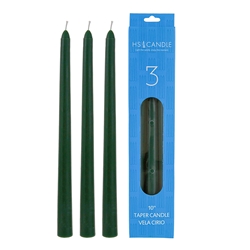 HS Candles - 3 pcs 10" Unscented Taper Candle - Green