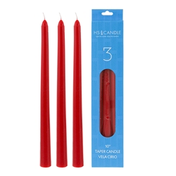 HS Candles - 3 pcs 10" Unscented Taper Candle - Red