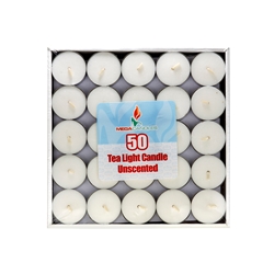 Mega Candles - 50 pcs Unscented Tea Light Candle in Box - White