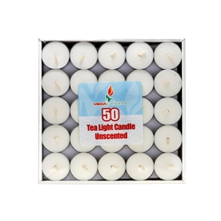 Mega Candles - 50 pcs Unscented Tea Light Candle in Box - White