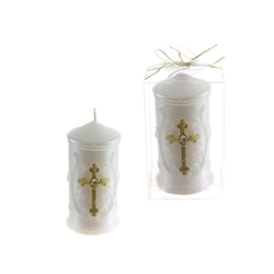 Mega Candles - Religious Cross with Crystal Pillar Candle in Gift Box - Gold