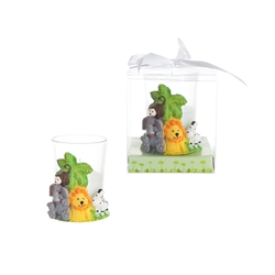 Mega Favors - Safari Animals Poly Resin Candle Set in Gift Box - White