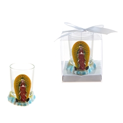 Mega Favors - Lady Guadalupe Poly Resin Candle Set in Gift Box - White