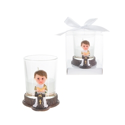 Mega Favors - Baby Toddler Preaching Poly Resin Candle Set in Gift Box - Blue