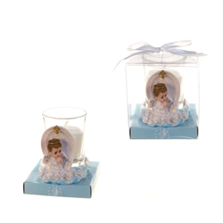 Mega Favors - Angel Praying on Clouds Poly Resin Candle Set in Gift Box - Blue