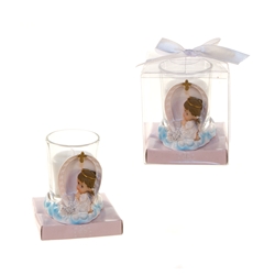 Mega Favors - Angel Praying on Clouds Poly Resin Candle Set in Gift Box - Pink