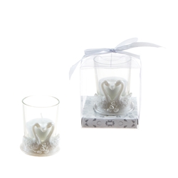 Mega Favors - Pair of Swans Poly Resin Candle Set in Gift Box - White